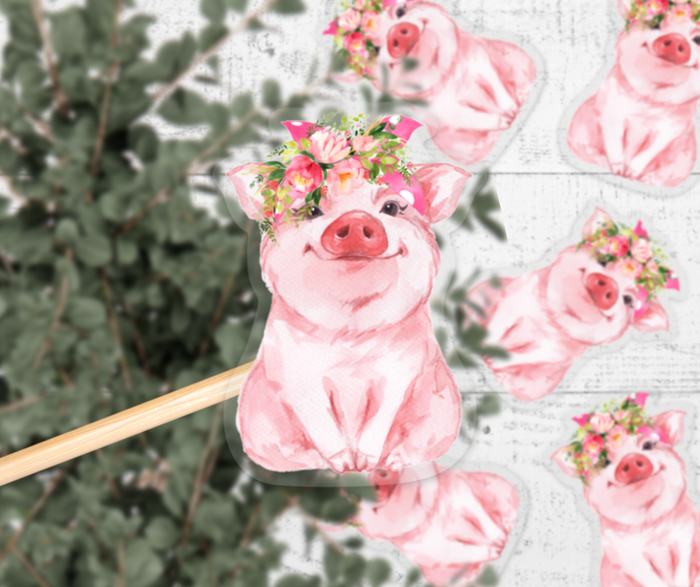 Floral Pig Clear Vinyl Sticker