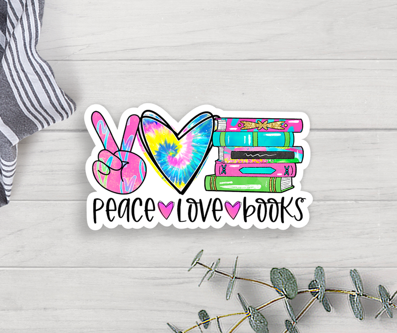 Peace Love Books Vinyl Sticker