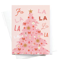 Fa La La Pink Christmas Tree Greeting Card