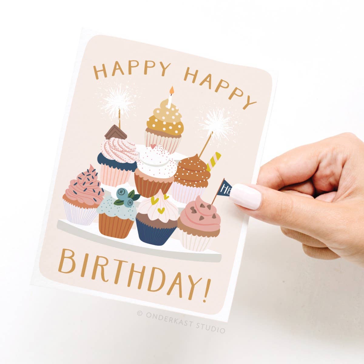 Happy Happy Birthday! Cupcake Stand Greeting Card