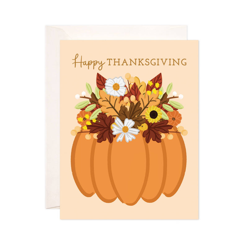 Floral Pumpkin Greeting Card - Thanksgiving Card