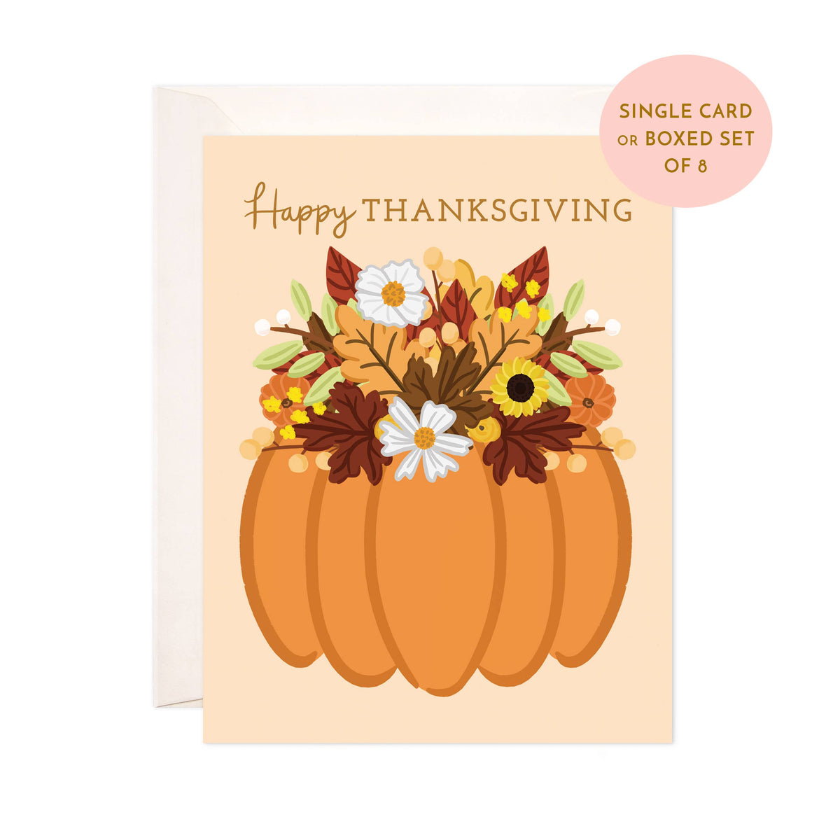 Floral Pumpkin Greeting Card - Thanksgiving Card