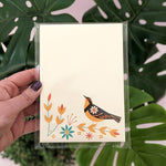 4 1/4 x 6 Notepad "Varied Thrush" in compostable sleeve