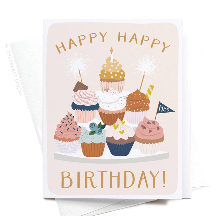 Happy Happy Birthday! Cupcake Stand Greeting Card