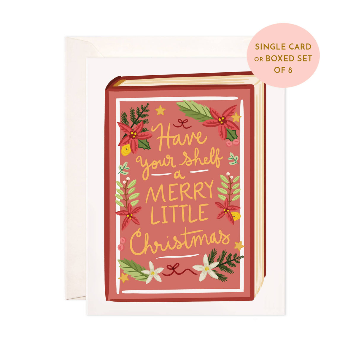 Merry Little Book Greeting Card - Christmas Bookstore Card