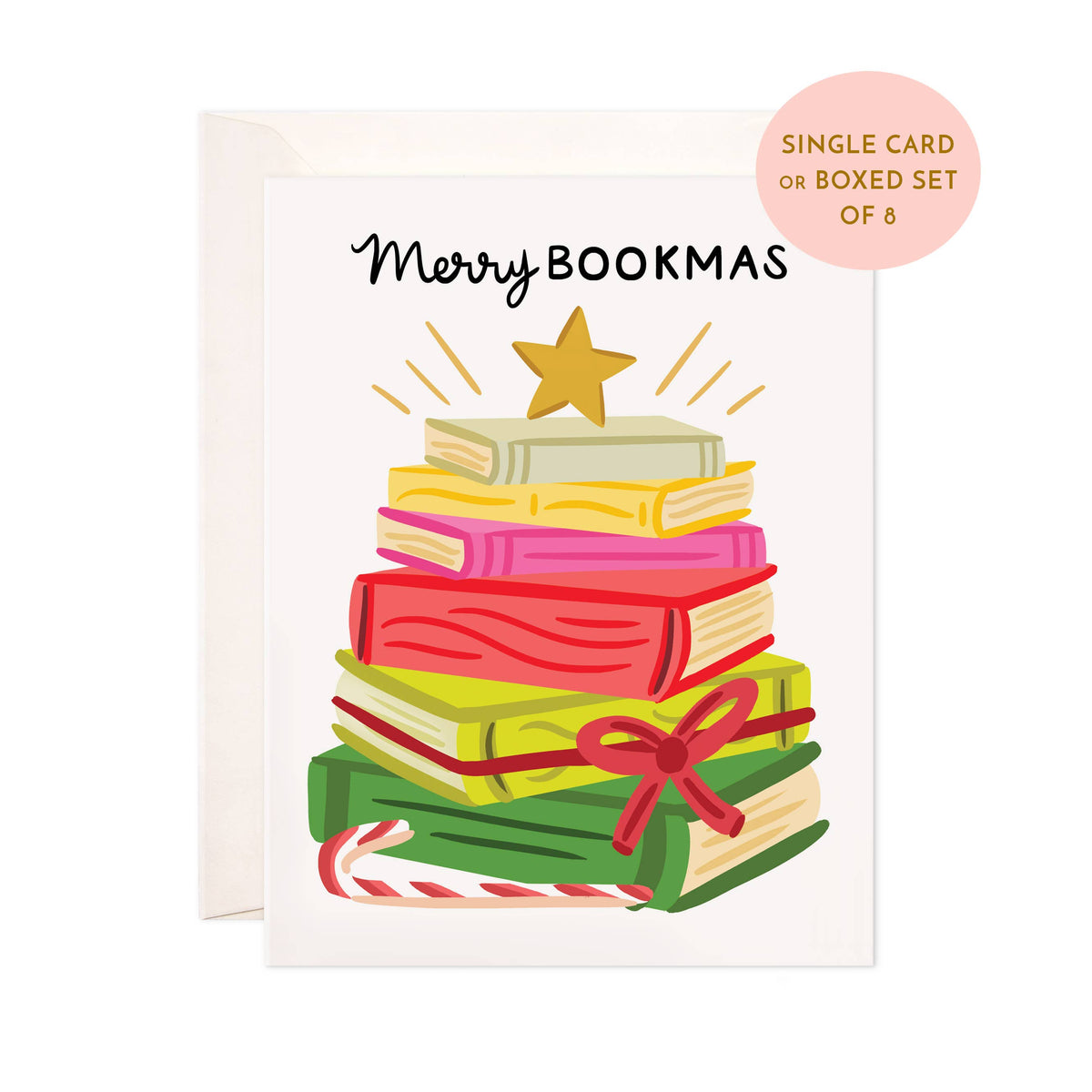 Merry Bookmas Greeting Card - Christmas Bookstore Card